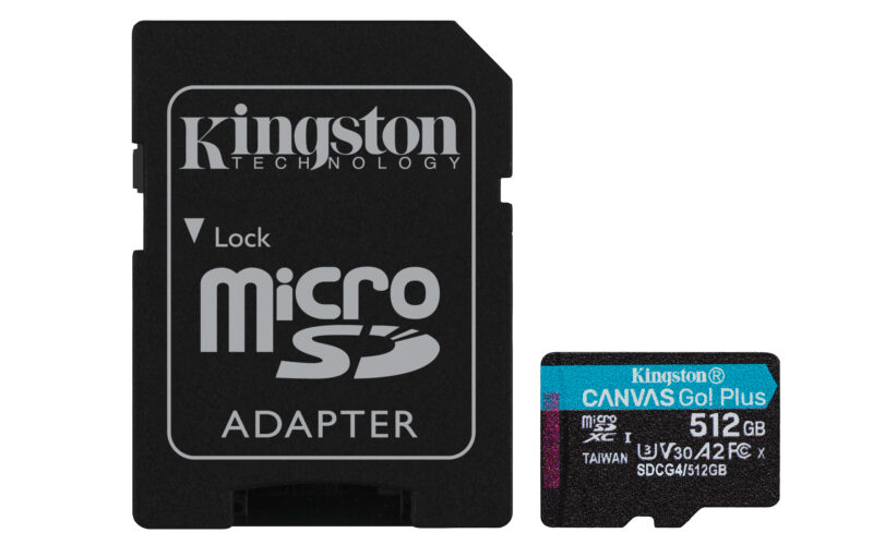 Kingston Technology Scheda microSDXC Canvas Go Plus Gen4 200MB/s A2 U3 V30 da 512 GB + adattatore
