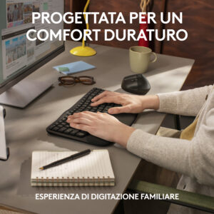 Logitech Wave Keys for Business, tastiera wireless ergonomica con supporto per i polsi imbottito, tecnologia Secure Logi Bolt, Bluetooth, compatibile con Windows/Mac/Chrome/Linux - Grafite