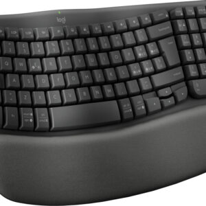Logitech Wave Keys for Business, tastiera wireless ergonomica con supporto per i polsi imbottito, tecnologia Secure Logi Bolt, Bluetooth, compatibile con Windows/Mac/Chrome/Linux - Grafite