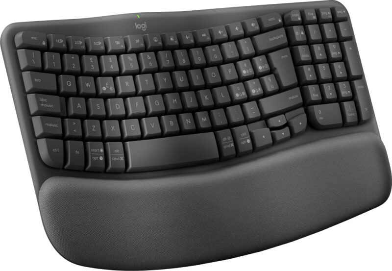 Logitech Wave Keys for Business, tastiera wireless ergonomica con supporto per i polsi imbottito, tecnologia Secure Logi Bolt, Bluetooth, compatibile con Windows/Mac/Chrome/Linux - Grafite
