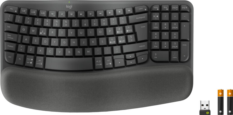 Logitech Wave Keys for Business, tastiera wireless ergonomica con supporto per i polsi imbottito, tecnologia Secure Logi Bolt, Bluetooth, compatibile con Windows/Mac/Chrome/Linux - Grafite