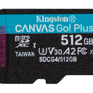 Kingston Technology Scheda microSDXC Canvas Go Plus Gen4 200MB/s A2 U3 V30 da 512 GB + adattatore