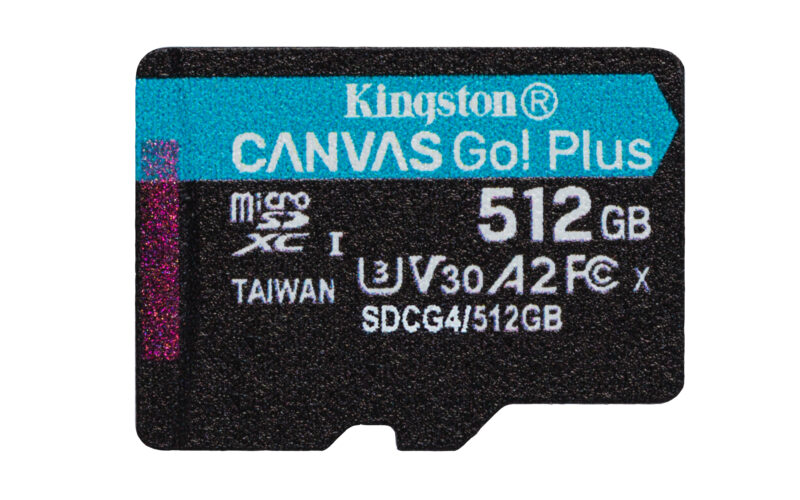 Kingston Technology Scheda microSDXC Canvas Go Plus Gen4 200MB/s A2 U3 V30 da 512 GB + adattatore