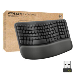 Logitech Wave Keys for Business, tastiera wireless ergonomica con supporto per i polsi imbottito, tecnologia Secure Logi Bolt, Bluetooth, compatibile con Windows/Mac/Chrome/Linux - Grafite