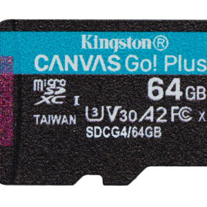 Kingston Technology 64 GB microSDXC Canvas Go Plus Gen4 200R A2 U3 Confezione singola senza ADP immagine principale Kingston Technology 64 GB microSDXC Canvas Go Plus Gen4 200R A2 U3 Confezione singola senza ADP