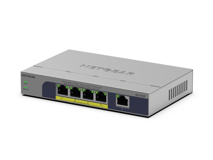 NETGEAR GS105P Non gestito Gigabit Ethernet (10/100/1000) Supporto Power over Ethernet (PoE) Montaggio da desktop/parete Grigio