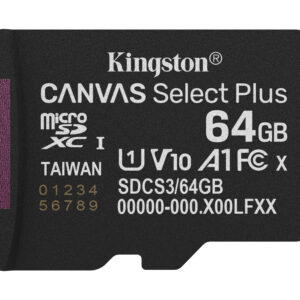 Kingston Technology 64GB microSDXC Canvas Select Plus Gen3 100MB/s A1 (Adattatore SD incluso)