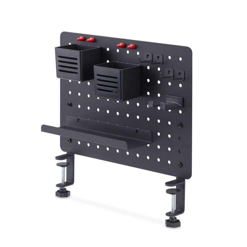 StarTech.com Pannello forato portautensili in acciaio con accessori, 42x32 cm, portaoggetti da scrivania, pannello forato da tavolo con morsetto, nero