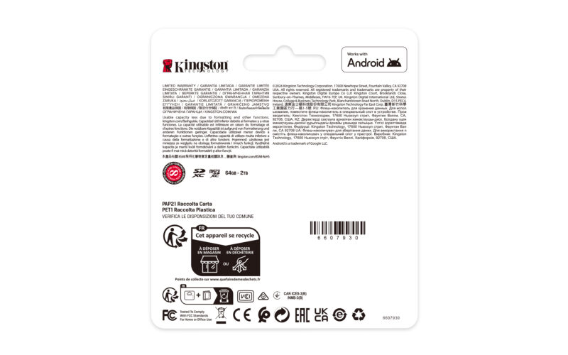 Kingston Technology 1TB microSDXC Canvas Select Plus Gen3 150MB/s A1 (Adattatore SD incluso) immagine gallery 6 Kingston Technology 1TB microSDXC Canvas Select Plus Gen3 150MB/s A1 (Adattatore SD incluso)