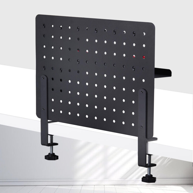 StarTech.com Pannello forato portautensili in acciaio con accessori, 42x32 cm, portaoggetti da scrivania, pannello forato da tavolo con morsetto, nero
