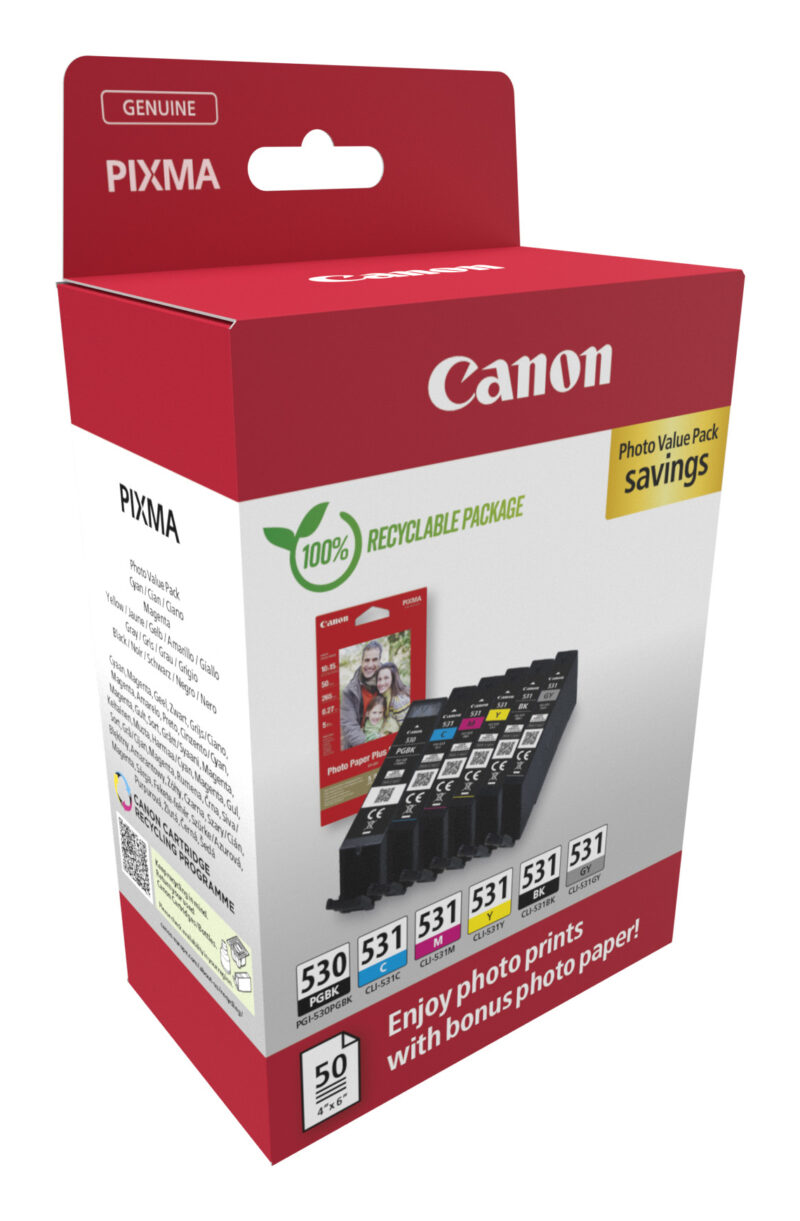 Canon PGI-530/CLI-531 PVP cartuccia d'inchiostro 6 pz Originale Nero, Ciano, Grigio, Magenta, Nero per foto, Giallo