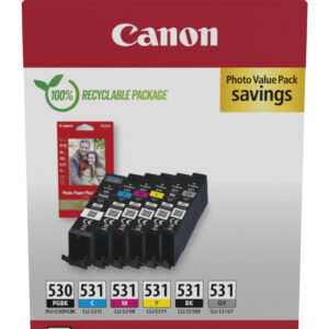 Canon PGI-530/CLI-531 PVP cartuccia d'inchiostro 6 pz Originale Nero, Ciano, Grigio, Magenta, Nero per foto, Giallo