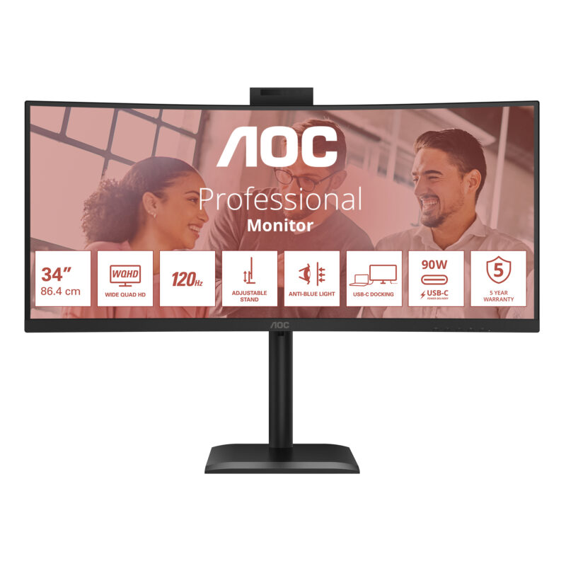 AOC E4 CU34E4CW Monitor PC 86,4 cm (34") 3440 x 1440 Pixel UltraWide Quad HD LED Nero immagine gallery 2 AOC E4 CU34E4CW Monitor PC 86,4 cm (34") 3440 x 1440 Pixel UltraWide Quad HD LED Nero