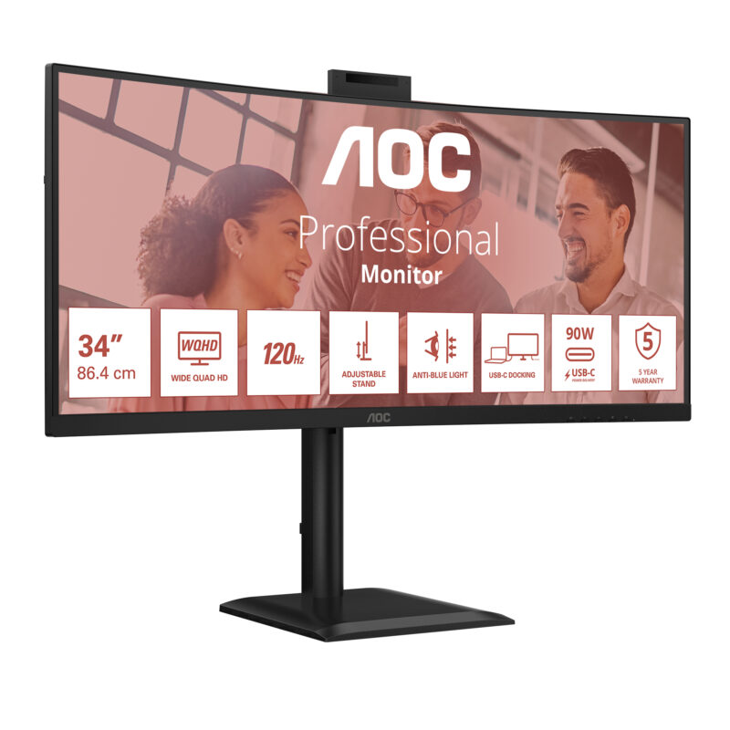AOC E4 CU34E4CW Monitor PC 86,4 cm (34") 3440 x 1440 Pixel UltraWide Quad HD LED Nero immagine gallery 3 AOC E4 CU34E4CW Monitor PC 86,4 cm (34") 3440 x 1440 Pixel UltraWide Quad HD LED Nero