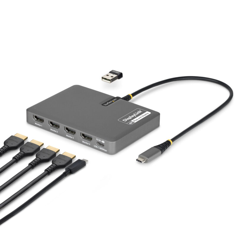 StarTech.com QUAD-USB-HDMI-ADAPT replicatore di porte e docking station per laptop Cablato USB 3.2 Gen 1 (3.1 Gen 1) Type-C Grigio immagine principale StarTech.com QUAD-USB-HDMI-ADAPT replicatore di porte e docking station per laptop Cablato USB 3.2 Gen 1 (3.1 Gen 1) Type-C Grigio
