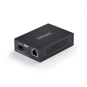 StarTech.com Media Converter in Fibra 10GbE Multi-Gigabit SFP+, Convertitore RJ-45 Gigabit Ethernet a SFP+ 10GBASE-X, Monomodale, Multimodale, Frame Jumbo 16K, TAA immagine principale StarTech.com Media Converter in Fibra 10GbE Multi-Gigabit SFP+, Convertitore RJ-45 Gigabit Ethernet a SFP+ 10GBASE-X, Monomodale, Multimodale, Frame Jumbo 16K, TAA