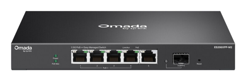 TP-Link ES206XPP-M2 switch di rete Gestito L2 2.5G Ethernet (100/1000/2500) Supporto Power over Ethernet (PoE) Montaggio da desktop/parete Nero