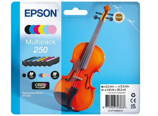 Epson 250 Violin Claria Photo HD cartuccia d'inchiostro 6 pz Originale Nero, Ciano, Ciano chiaro, Magenta chiaro, Magenta, Bianco immagine principale Epson 250 Violin Claria Photo HD cartuccia d'inchiostro 6 pz Originale Nero, Ciano, Ciano chiaro, Magenta chiaro, Magenta, Bianco